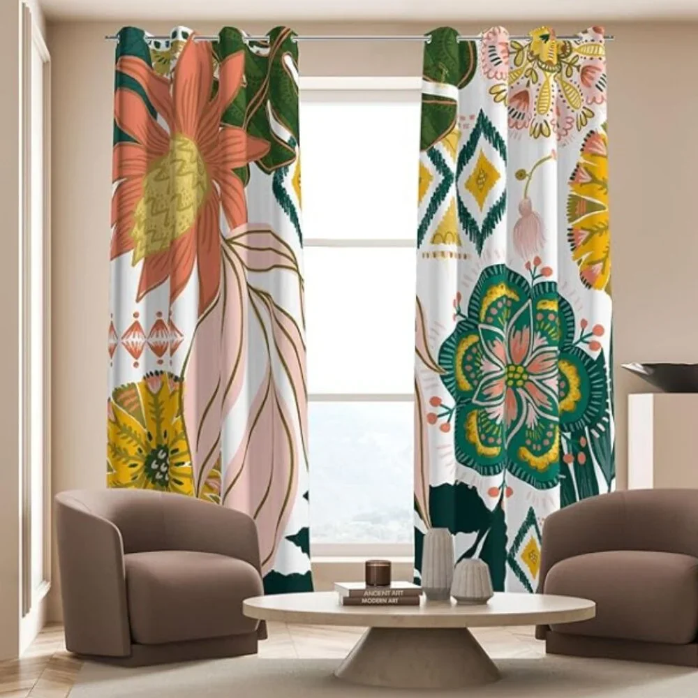 Boho Floral Blackout Curtains – 2 Panels, 52